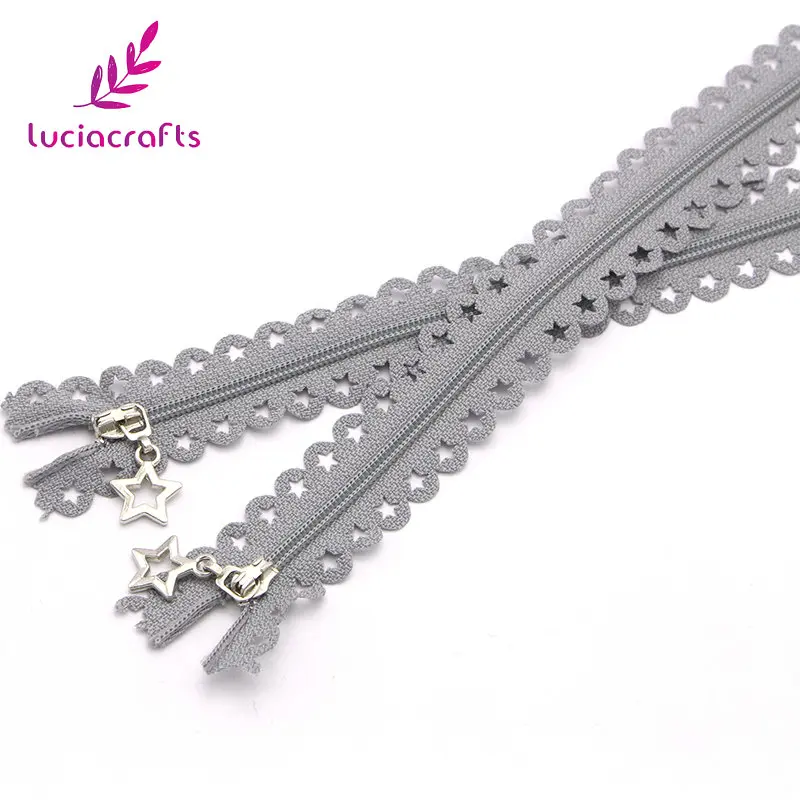 Lucia crafts 2шт/10 шт 25 см нейлоновая кружевная ткань звезда слайдер молнии голова DIY ручной пошив сумка Аксессуары для одежды J0310 - Цвет: C6 Light gray  2pcs