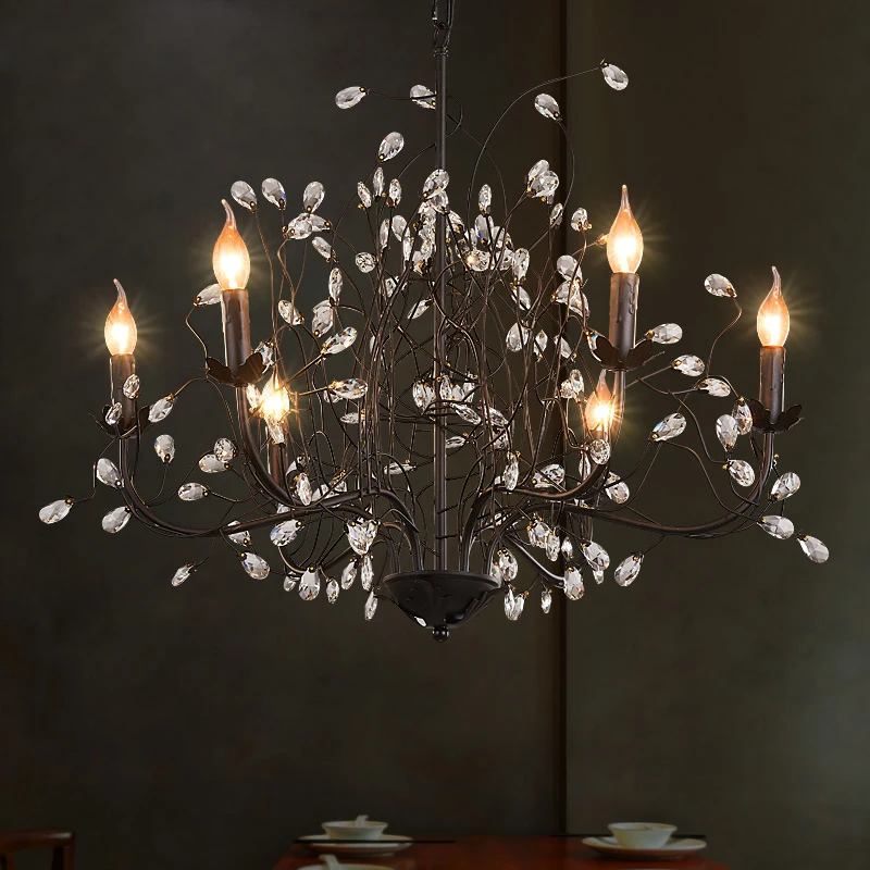 

Vintage Crystal Chandelier American Chandeliers Light Fixture Industrial Retro Crystal Hanging Lamps Modern Home Indoor Lighting