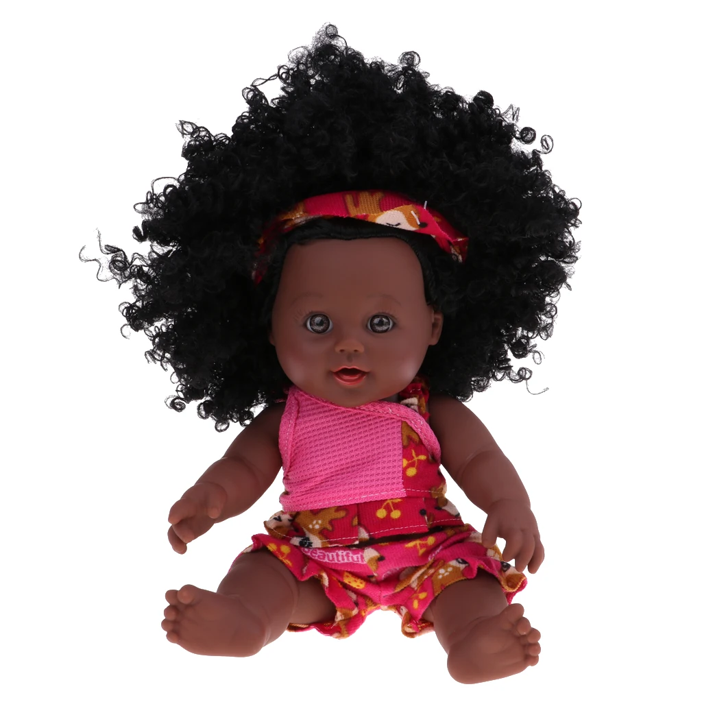 Realistic 12inch African Baby Girl Doll Soft Vinyl Silicone Reborn Newborn Infant Doll With Big Curly Hair