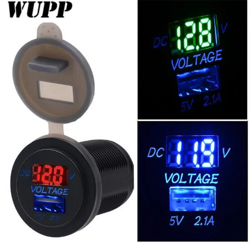 

WUPP 5V 2.1A USB Charger Socket Adapter Voltmeter Outlet For 12V 24V Motorcycle Car Automoblies Charger