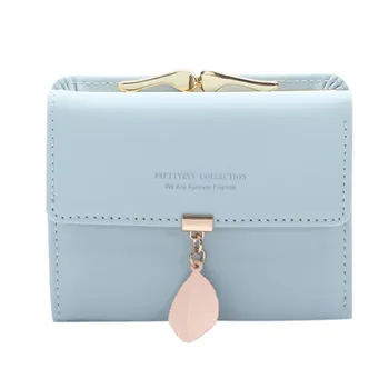 

Bags Women Ladies Short Wallet Leather Coin Purse Soild Color Card Holders Handbag Leaf Hasp Three-fold Buckle Clutch Bag 2019