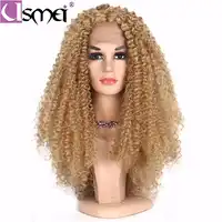 USMEI 26 นิ้ว Lace ด้านหน้า Wigs ยาว Afro Kinky Curly วิกผมสีบลอนด์ 130% ความหนาแน่นวิกผมสังเคราะห์สำหรับผู้หญิงแอฟริกันอเมริกัน 2 สี