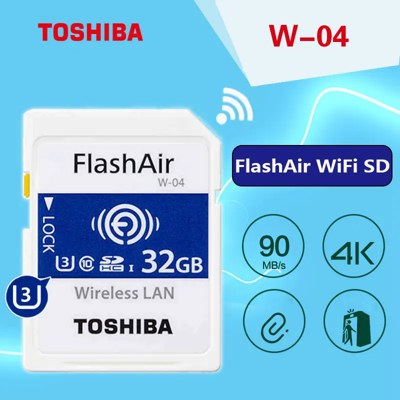 TOSHIBA Flash Air W-04 Memory Card 32GB 16GB wifi SD Card 90MB/s Wireless  SDHC Memory Card Tarjeta sd WIFI Carte SD For Camera