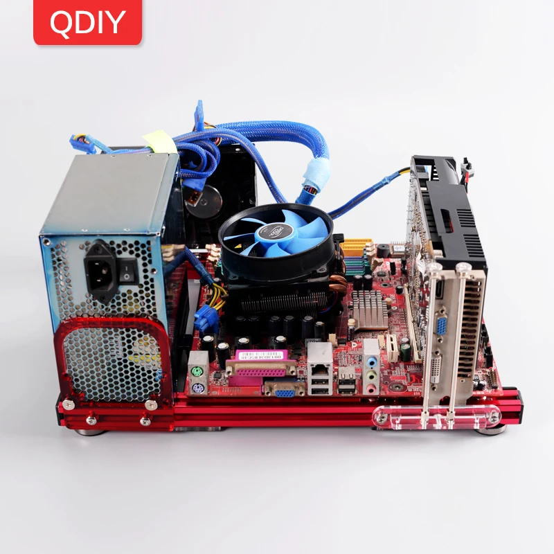 QDIY PC-JMK6 MicroATX алюминиевый сплав горизонтальный полный Открытый Чехол для компьютера шасси для DIY плеера