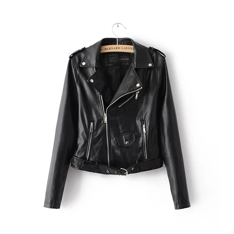 Черная байкерская куртка из искусственной кожи, Женская куртка-бомбер, мотоциклетная Байкерская верхняя одежда, пальто с поясом, осень, женская кожаная куртка, пальто