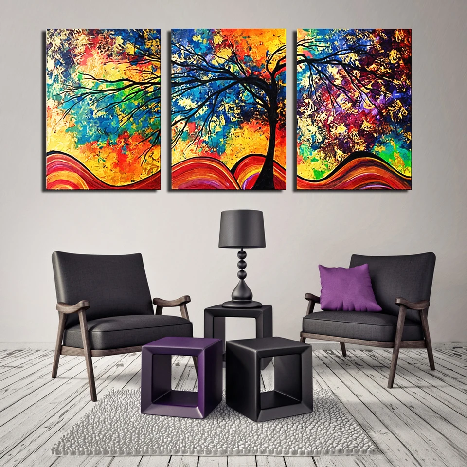 Günstig HD Wand Kunst Wohnkultur Wohnzimmer Malerei 5 Panel Bunte Baum Landschaft Modularen Bilder Gedruckt Moderne Leinwand Gerahmte