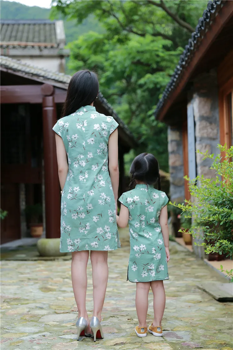 Платья для мамы и дочки; Одежда для девочек; cheongsam; Летнее Детское платье для родителей и детей; детское платье принцессы в китайском стиле для девочек