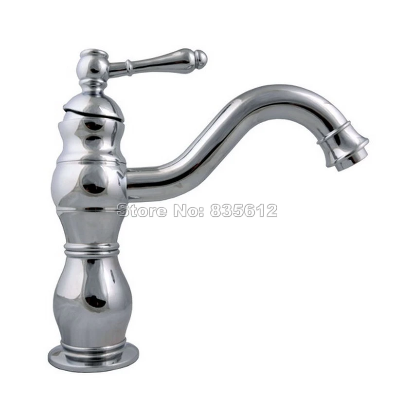 

Modern Polished Chrome Swivel Spout Basin Faucet / Single Handle Bathroom Mixer tap Deck Mounted Wcy005