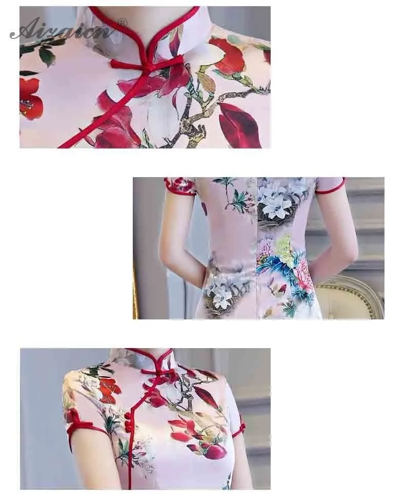 Винтаж rosa largo Qipao Чино традиционное Vestido, Vestido de estilo Восточное Qi Pao плюс таманьо Чонсам Диарио vestidos