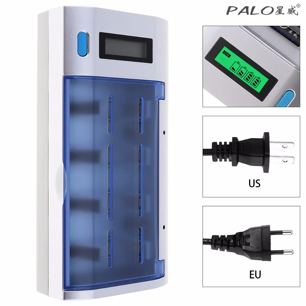 PALO 4 Slots Independent Rechargeable LCD Display Smart Screen Battery Charger for Ni-MH NI-CD AA / AAA SC 9V Batteries | Электроника