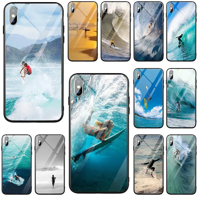 Love Surfing Sports For iPhone 5 5S SE 7 6S 6 8 Plus X XR XS Max Coque Fundas Shell Tempered Glass Mobile Phone Case Cover | Мобильные