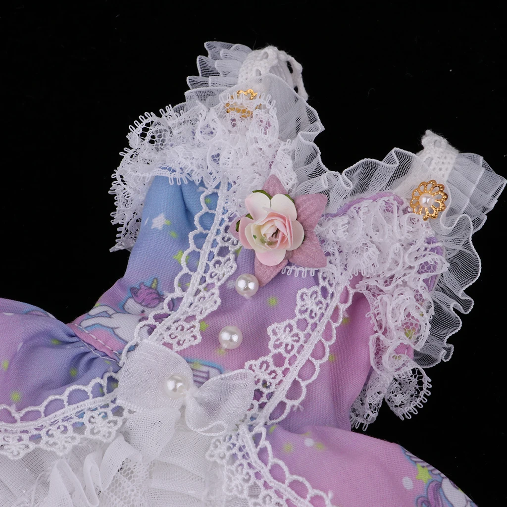 Purple Party Gown Dress Lace Sleeves Necklace Garland For1/4 BJD Doll Outfit Clothing Dress Set for Girl Doll