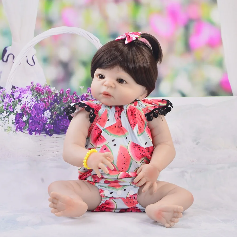 Коллекционные 23 ''57 см куклы реборн полное Силиконовое боди каштановые волосы реалистичные детская игрушка для девочек подарок на день