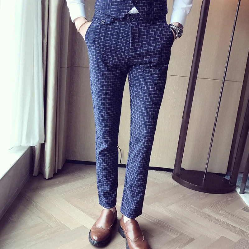 Suit Plaid Trousers Men Maximum Size 4XL 5XL Navy Blue Black Fashion ...