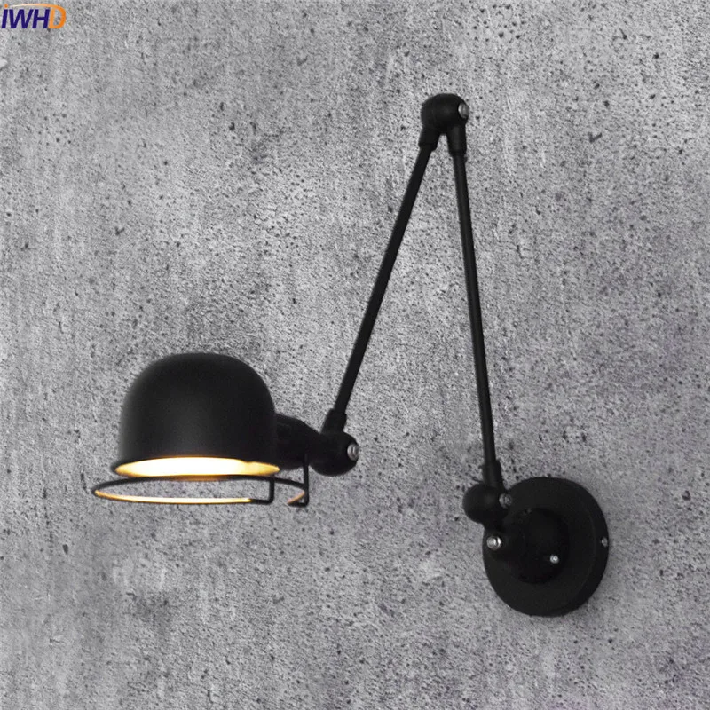

IWHD RH Wall Lamp Loft Edison LED Wall Light 5 Colors Fixtures Home Lighting Iron Adjustable Arm Wandlamp Retro Bathroom Light
