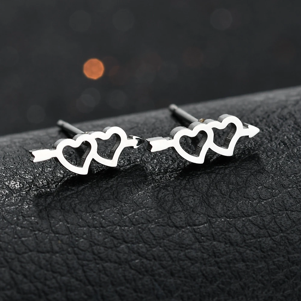 Myelo Simple Fashion Silver Stainless Steel Earrings Double Love Heart