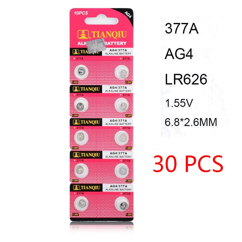 30 шт. 626 батарея 377 LR626 AG4 SR626SW 1 55 в щелочная кнопочная батарейка монета для часов