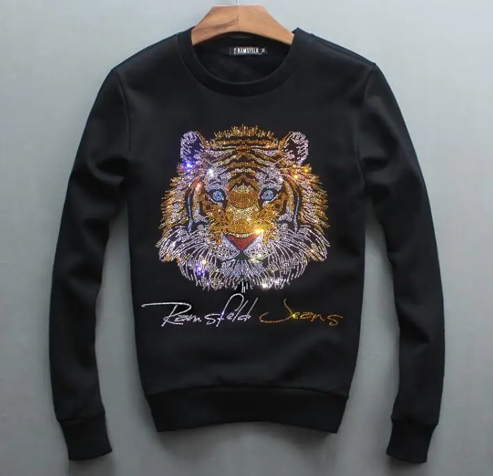 

autumn of 2018 hoodies new men's head round neck sweatershirt Diamonds Tiger youth leisure hoody