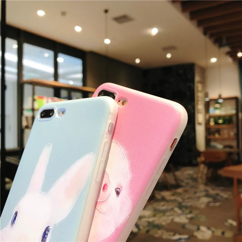 Niedlichen Kaninchen Gemusterte Fall Für iPhone 6 6s 7 Plus Abdeckung Weichen Silikon 3D Relief Sch