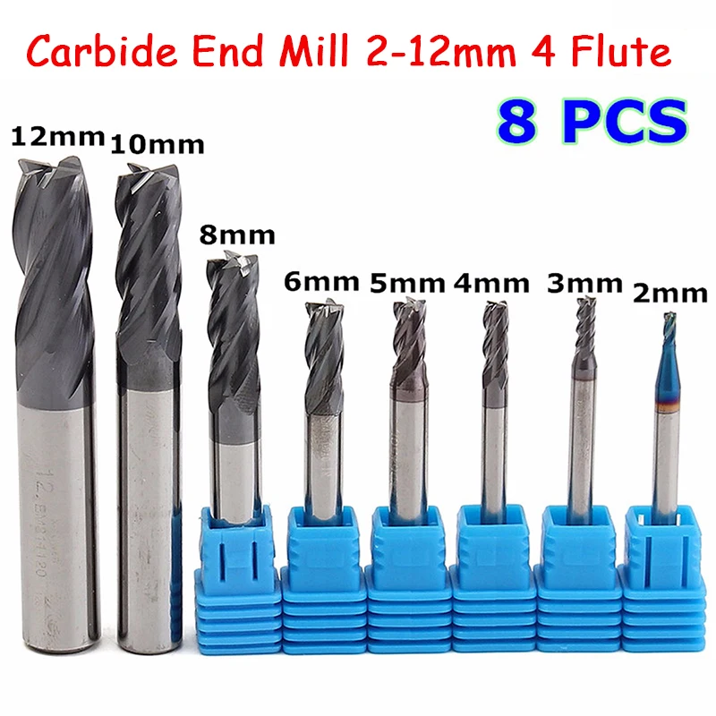 8mm Shank Tungsten Carbide 4 Flute End Mill CNC Milling Cutter HRC50 TIALN 60mm