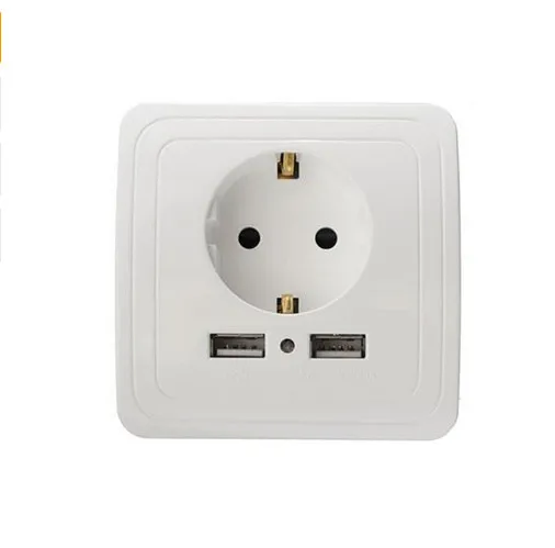 

White New Arrival EU Standard 16A 250V Electrical Outlet With 1500mA/2000mA Double USB Charger Port for Wall Power Socket Plug