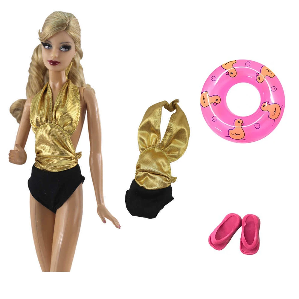 NK купальники для кукол пляжная купальная одежда бикини купальник+ тапочки+ плавательный буй спасательный пояс кольцо для куклы Барби лучший подарок для девочек JJ