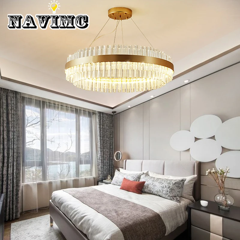 

Modern Crystal Chandelier Simple Circular Creative Art Living Room Study Metal Nordic Lighting LED Bulbs