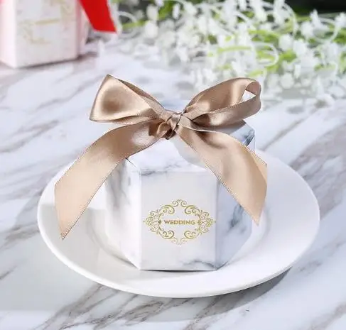 Специальные link 220pcs свадебные коробка для конфет с ленты подарочная мрамор