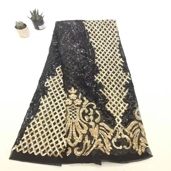 

High quality French lace fabrics 2018 African tulle lace fabric with sequins sewing lace for women wedding party dress xb65-976
