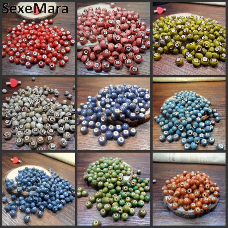 

50PCS 8mm Chinese Traditional Crafts Flower Glaze Ceramic Beads with Big Hole Handmade DIY Ethnic Jewelry Making Accessories