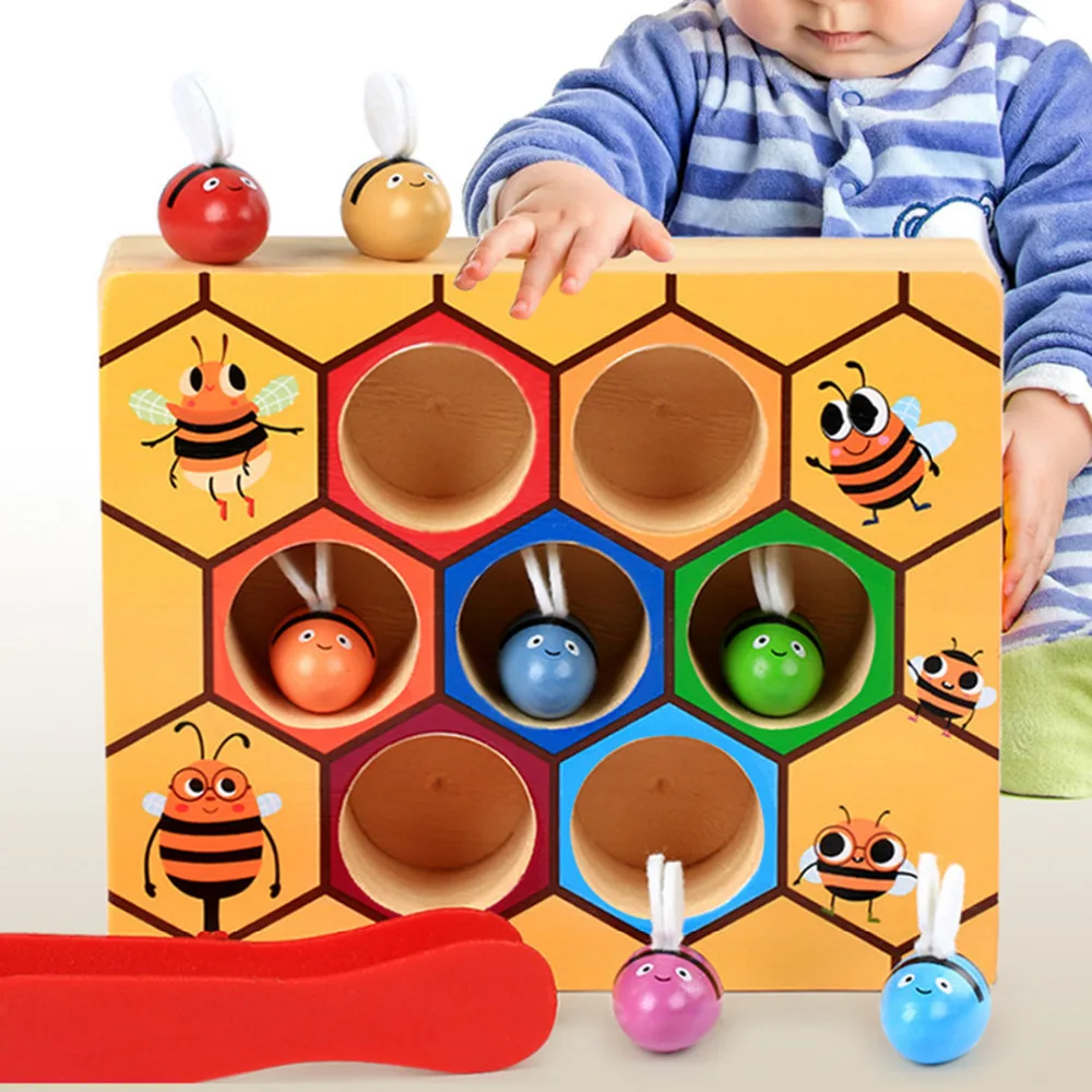 Монтессори Обучающие игрушки дошкольные деревянные пчела клип улей игры Раннее детство инструмент образование Интеллект цвет