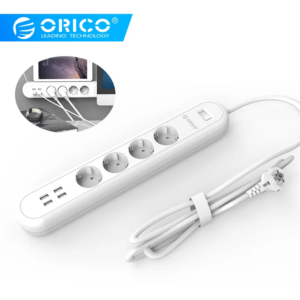 

ORICO ODE Smart USB Power Strip Extension Socket Overload Switch Surge Protector 4 Outlet 4 Port USB Charger Adapter 5V2.4A 20W