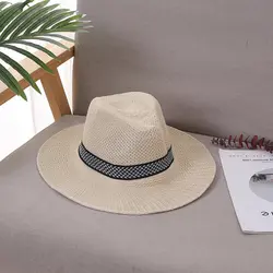 Винтажная Панама шляпа мужская соломенная фетровая Мужская Солнцезащитная шляпа Женская Летняя Пляжная Шляпа Козырек Кепка Классная