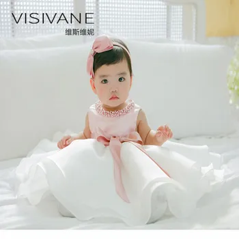 

New Fashion Baby Girl Kids Dress Full Moon Wedding Dresses Princess Llace Padded Ball Gown Cute Children Clothing