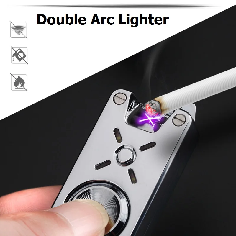 

Hand Spinner USB Rechargeable Double ARC Lighter Flameless Electronic Cigarette Lighter Cigar Torch Lighter Finger Toy For Men