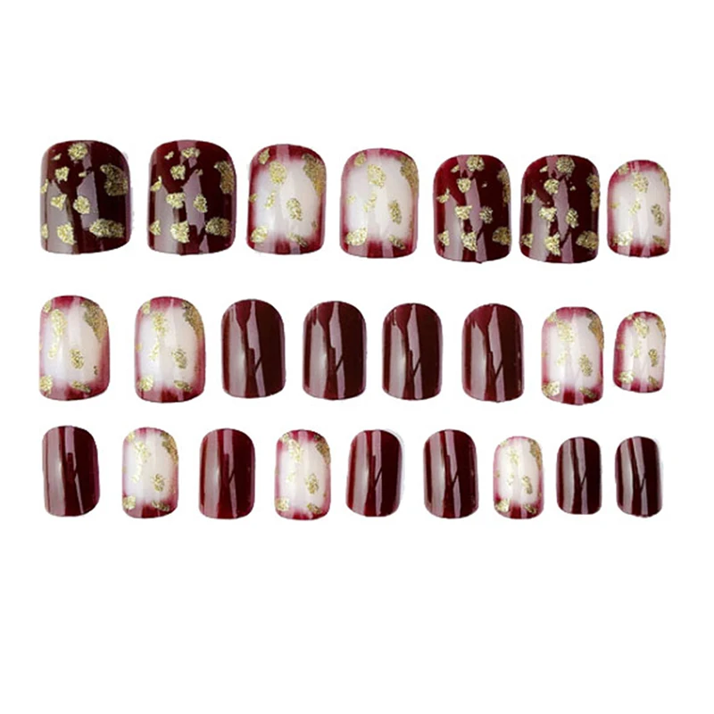 24Pcs Gradient Red False Nails Wedding Acrylic UV Gel Full Fake Nails Art Tools For Bride