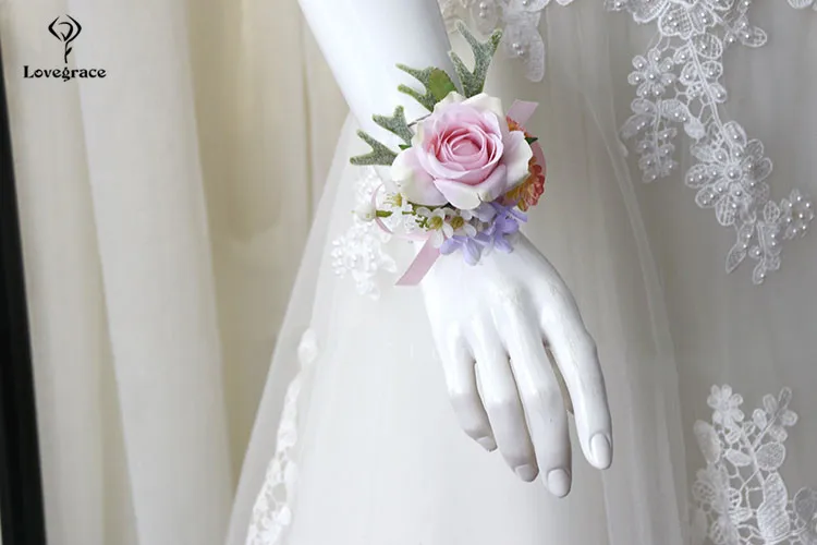 pink wrist corsages bracelet bridal boutonniere wedding flowers  (13)
