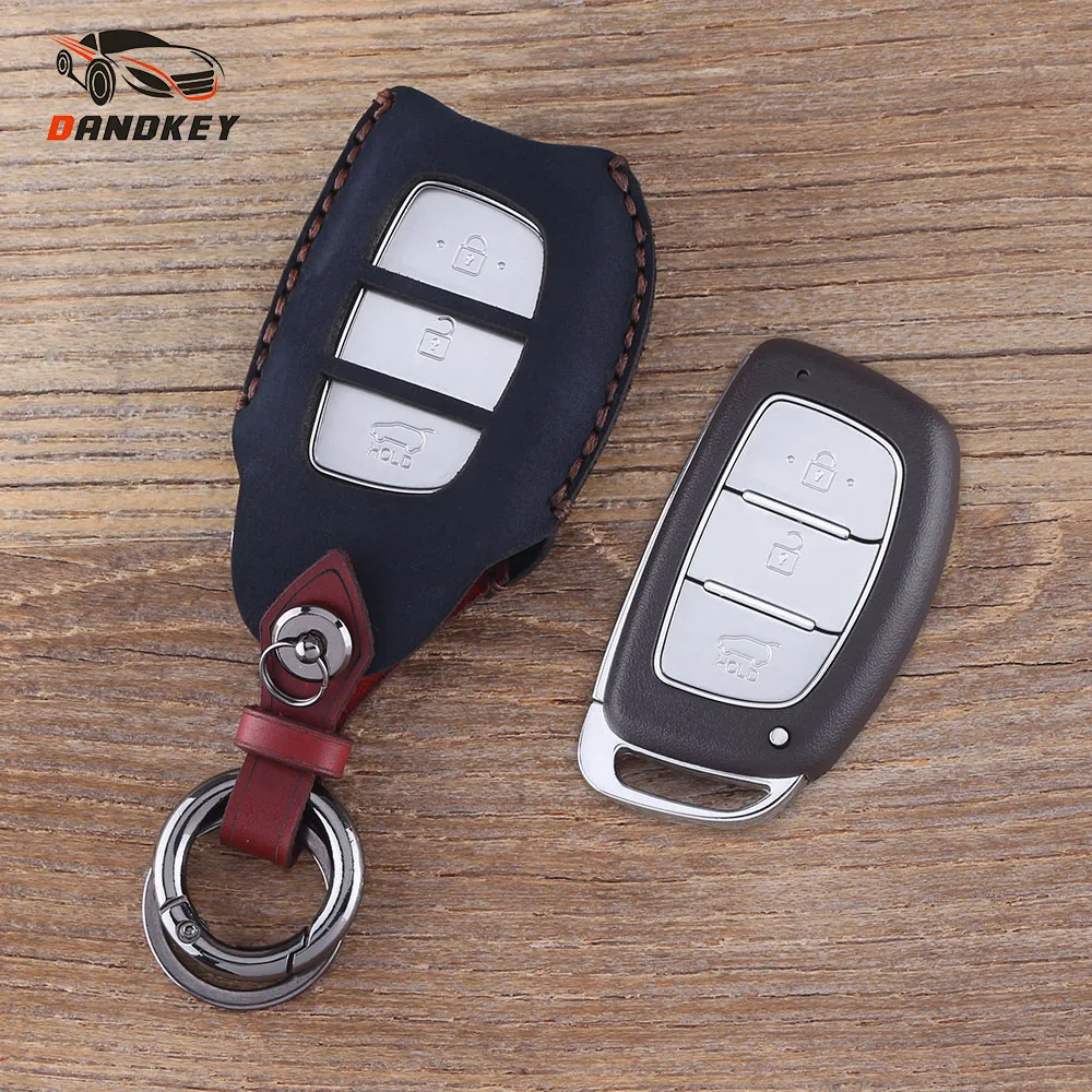 

DANDKEY Genuine Leather Protector Key Case Shell Cover For Hyundai IX25 IX35 Elantra Sonata Verna 3 Buttons
