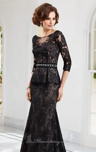 Elegant Black Mother Of The Bride Lace Dresses 2014 Long Sleeve