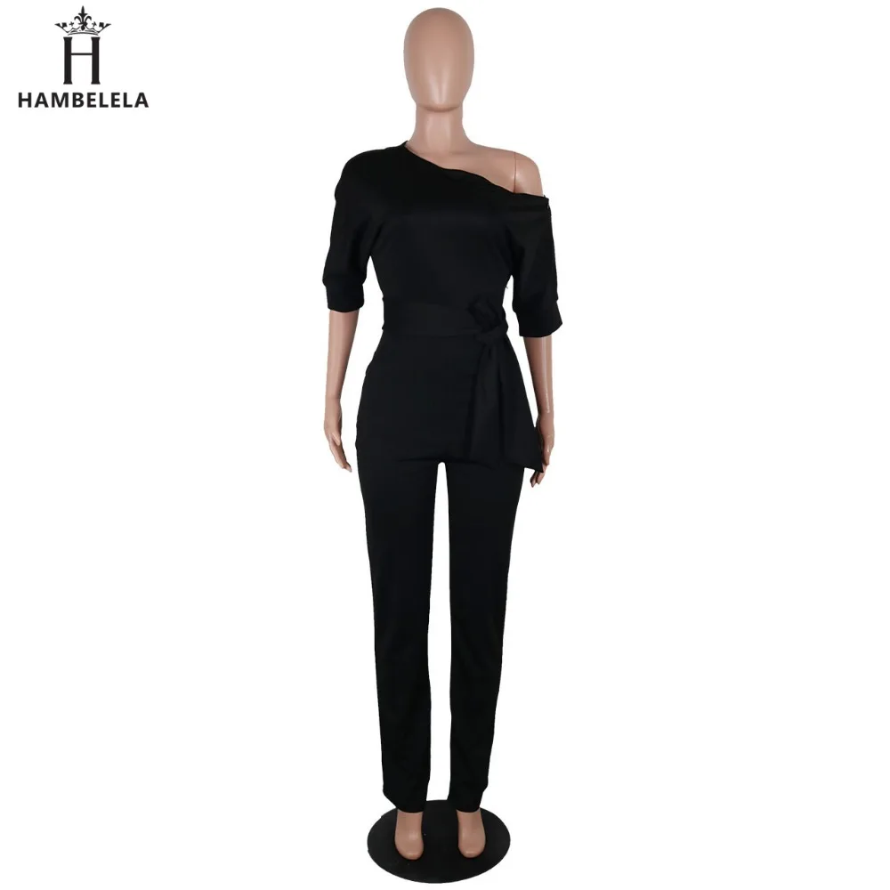 Hambelela 2017 High Quality Autumn Casual Jumpsuit One Shoulder Slash Neck Button Romper Full Length Jumpsuit Wide Legs Jumpsuit (4)
