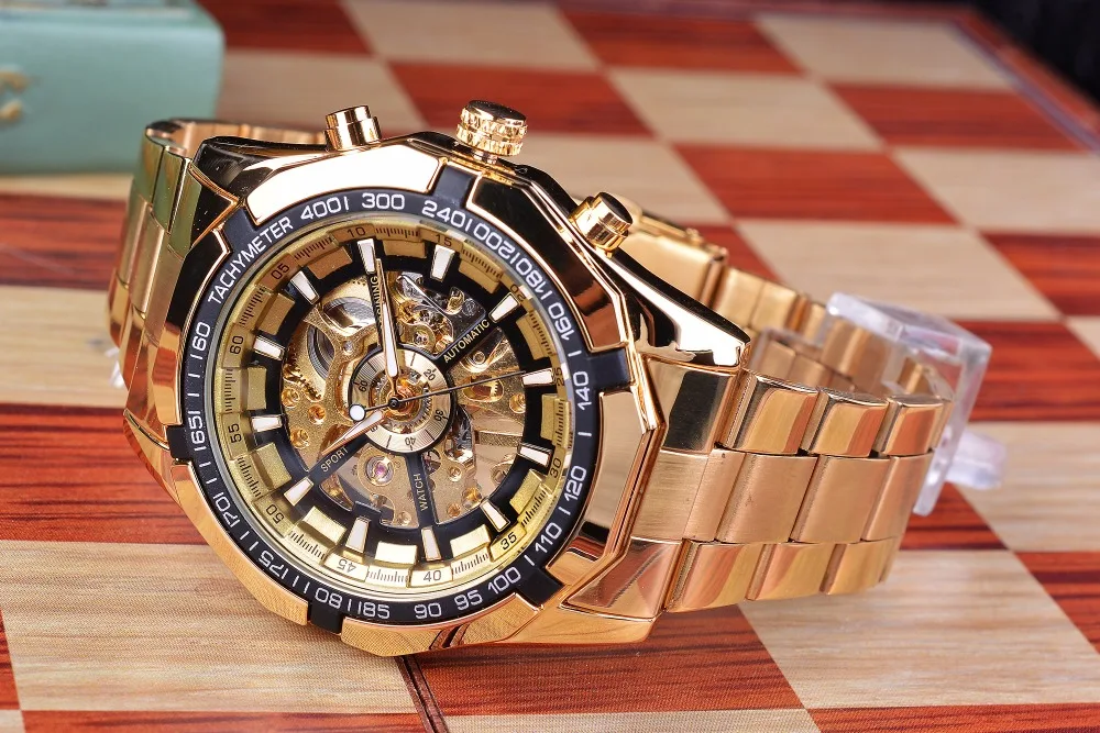 Forsining, спортивные часы, браслет для мужчин, золотые часы, Топ бренд, Роскошные, креативный скелет, прозрачные механические часы, часы