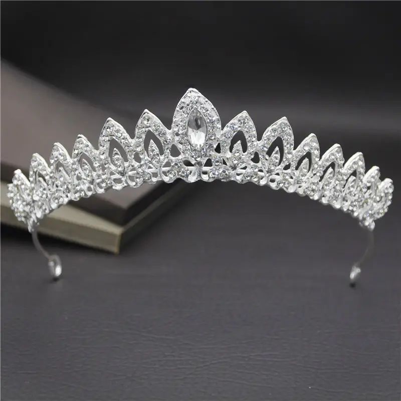 Silver White Роскошные хрустальные диадемы невесты корона королева металлические повязки на голову принцесса головной убор невесты свадебные украшения для волос аксессуары на голову - Окраска металла: Silver White