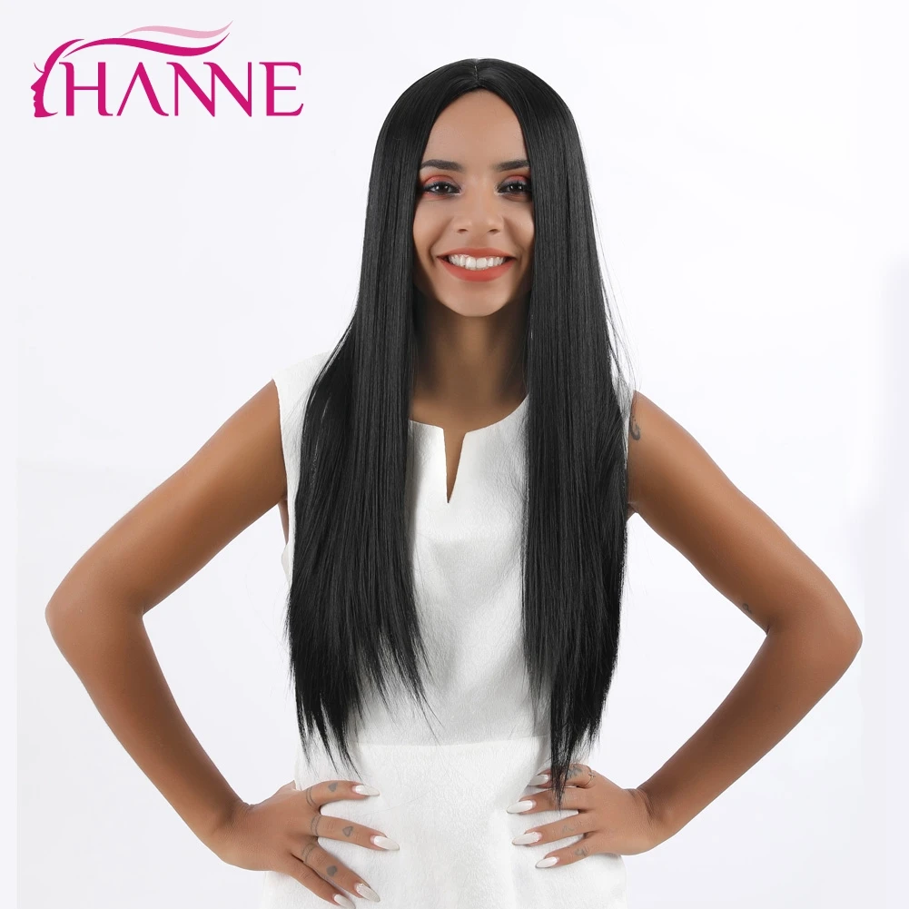 HANNE длинные прямые синтетические парики 20 дюймов черный парик термостойкие косплей или вечерние парики для черных или белых женщин