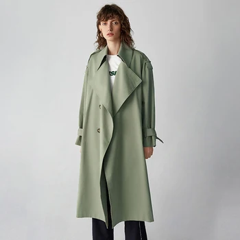 

2020 Spring Autumn New Solid Color Wide-waisted Windbreaker Coat Female Medium long Yinglun windbreaker jacket Woman Tide XY093