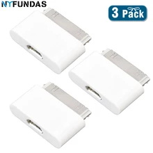 Nyfundas carregador microusb para macho, 3 peças, 30 pinos, conversor adaptador para apple iphone 4 4S 3 3gs ipad 1 2 3 ipod iphone4s micro usb