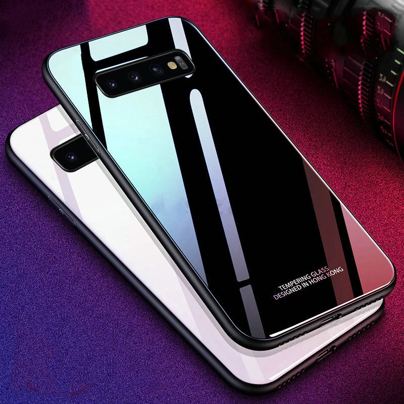 

For Samsung S10 5G Case Glossy Glass Soft TPU Silicone Hard Tempered Glass Cover Case For Samsung Galaxy s10 Plus S10e Fundas