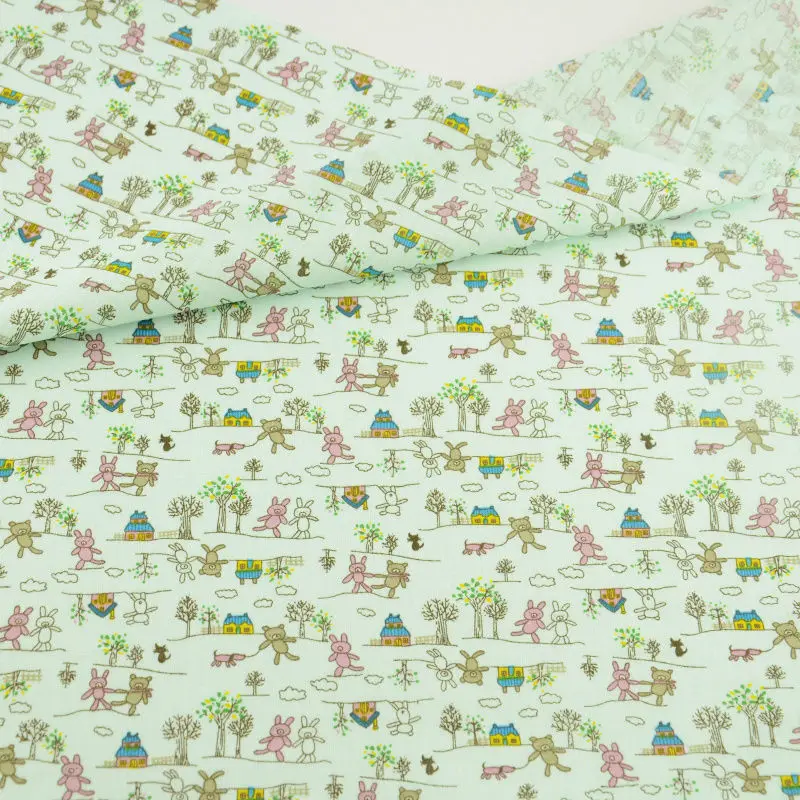 

News Cartoon Bear and House Design Cotton Fabric Plain Patchwork Desk Cloth Tecido Home Textile Tissue Scrapbooking Dolls's DIY