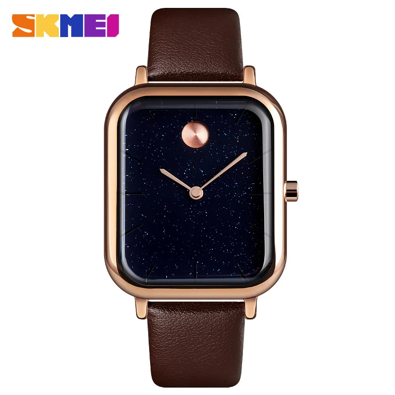 SKMEI Fashion Casual Watch Men Quartz Wristwatches 30M Waterproof Luxury Women Quartz Watches relogio masculino 9187 - Цвет: Rose gold Leather