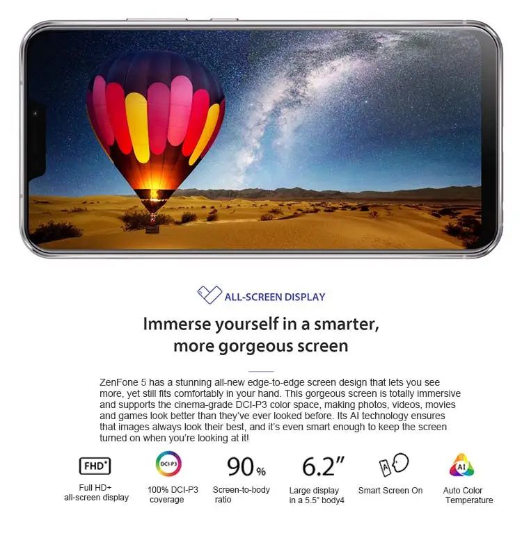 ASUS ZENFONE 5 ZE620KL 4GB RAM 64GB ROM Qualcomm Snapdragon 636 1.8GHz Octa Core 6.2 Inch IPS 2.5D Corning Gorilla Glass FHD+ Full Screen Dual Camera Android 8.0 4G LTE Smartphone