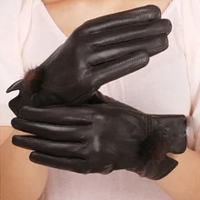 Дешевая цена со скидкой перчатки из натуральной кожи женские перчатки из овчины женские тонкие термоперчатки из меха норки модные